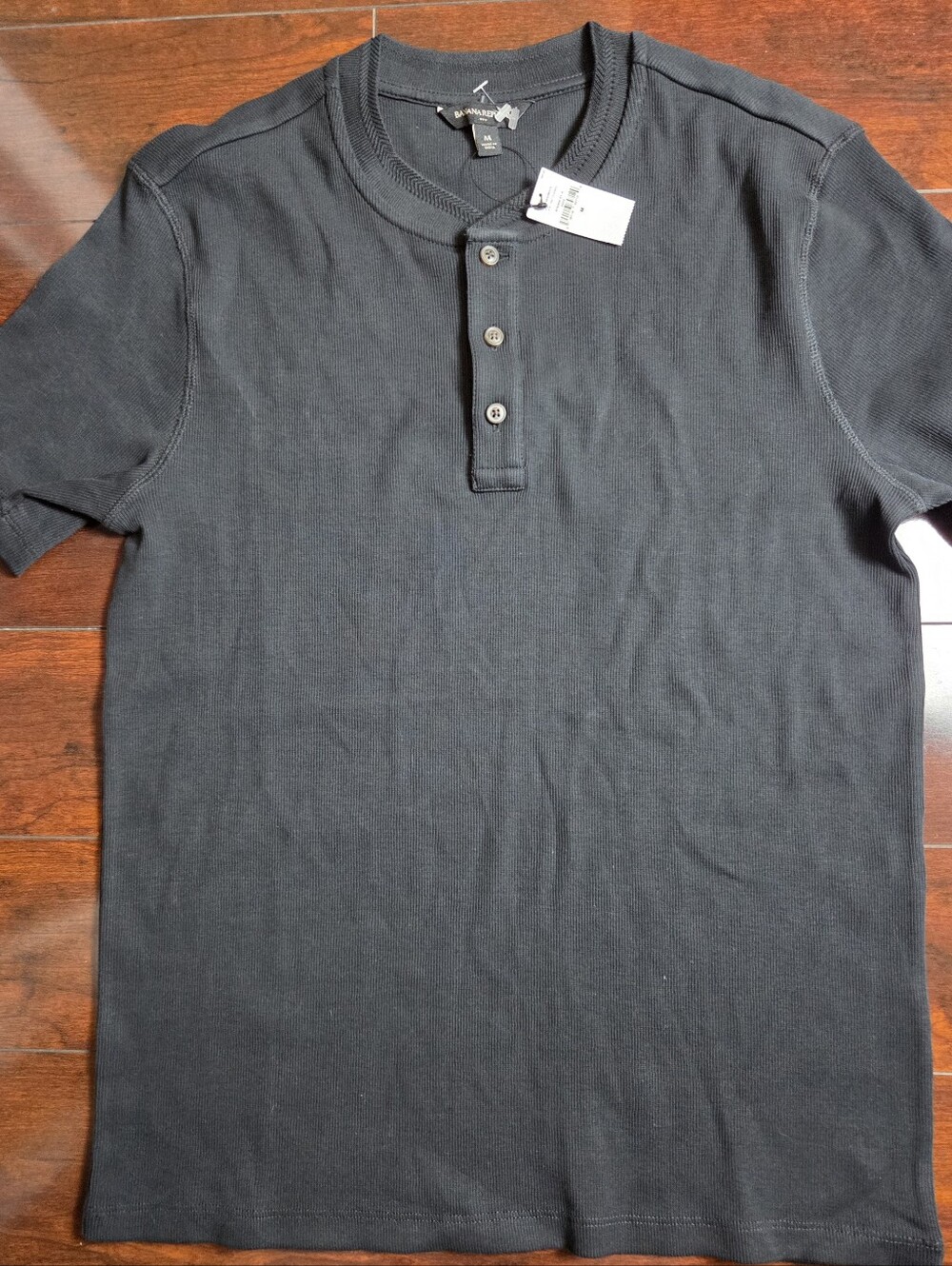 Banana Republic Black Short-Sleeve Henley Polo